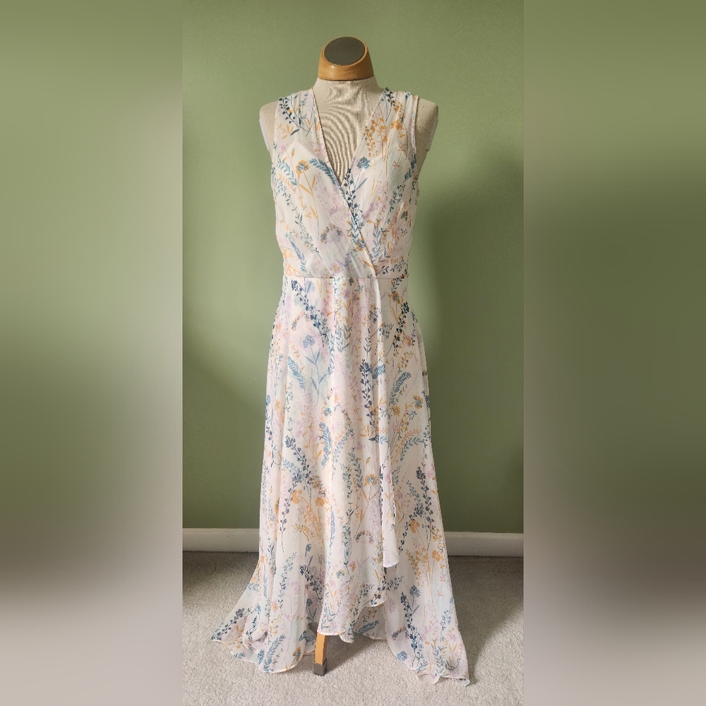 Calvin Klein Cream Tan V-Neck Sleeveless Maxi Dress